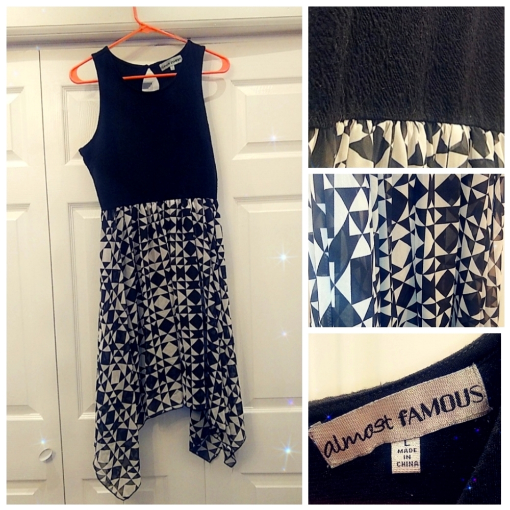 Almost Famous Black Geometric High Low Cocktail Dress (L)